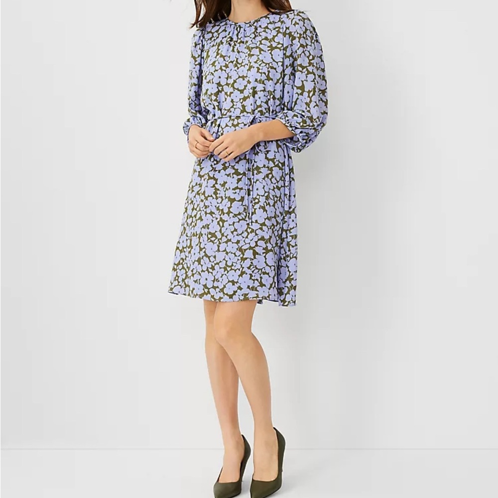 Ann Taylor Lavender and Olive Floral Print Long Sleeve Dress